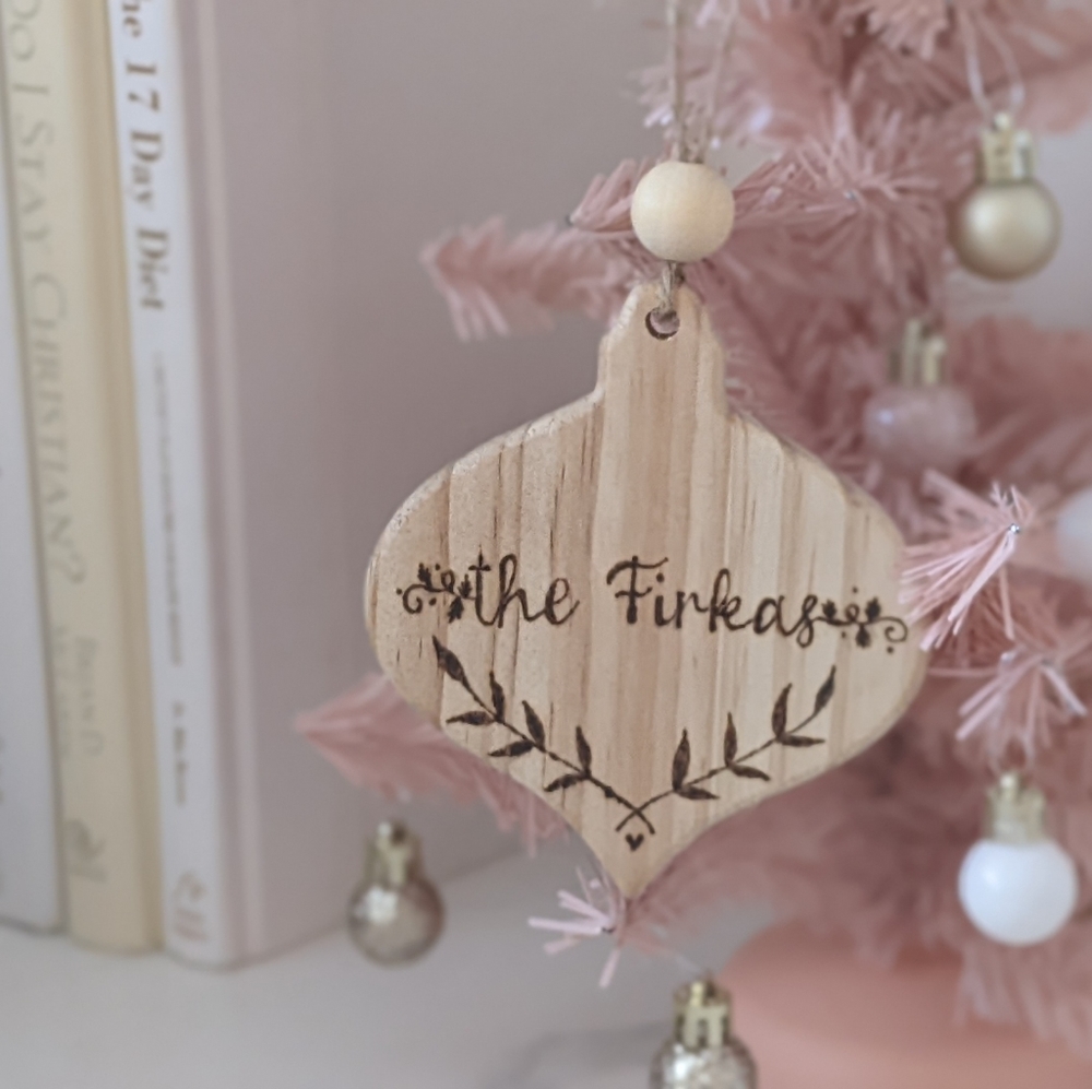 Personalized wood burn ornament